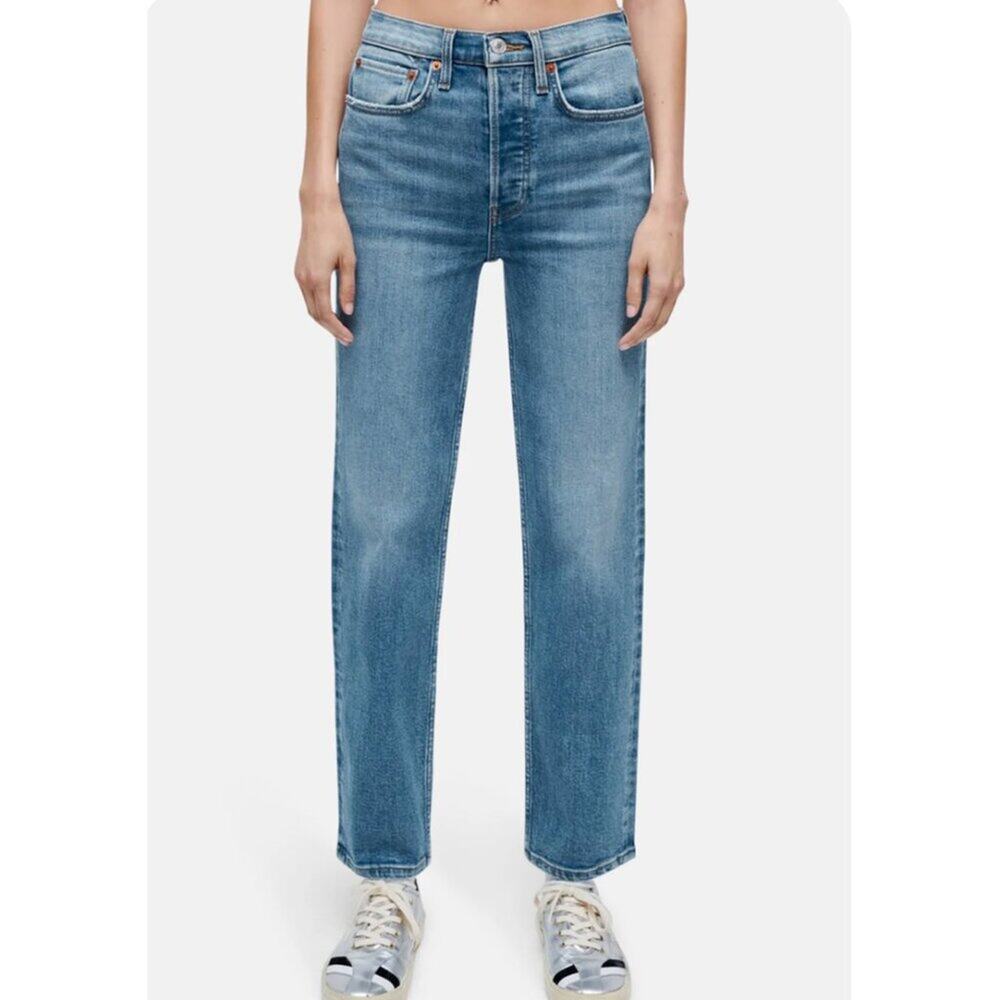 NWT Re/Done 70s High Rise Stove Pipe Mid Wash Jeans 29